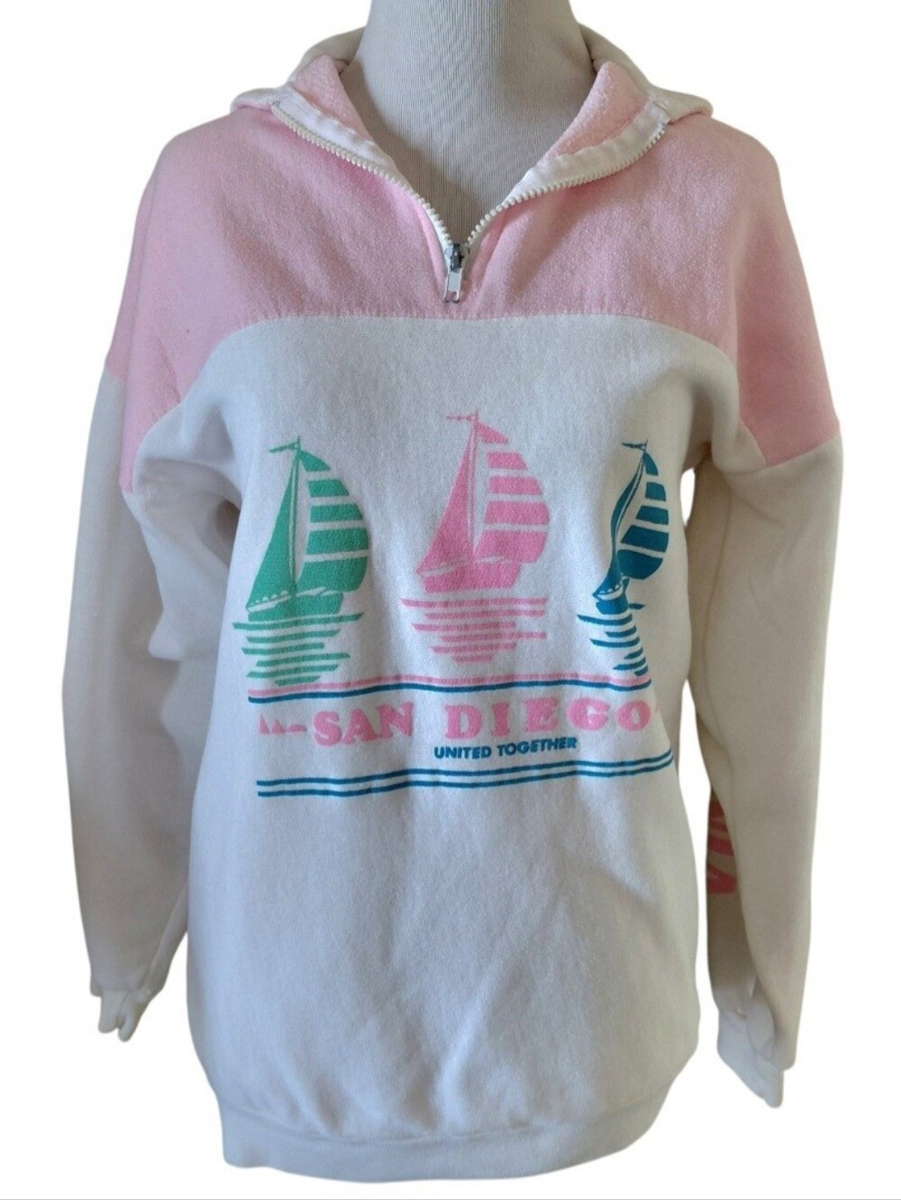 Vintage 80s San Diego Quarter Zip Retro California Pullover Sweatshirt